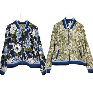 Faherty Womens Mandalay Floral Reversible Linen Blend Bomber Jacket Size‎ XL